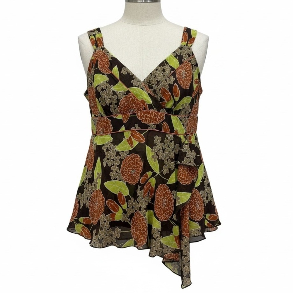 Lane Bryant Camisole Women 18W Brown Floral Chiffon Surplice Empire Waist Top